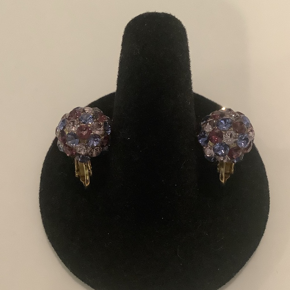 Lavender and Amethyst Crystal Cluster Clip-On Earrings, Brand New